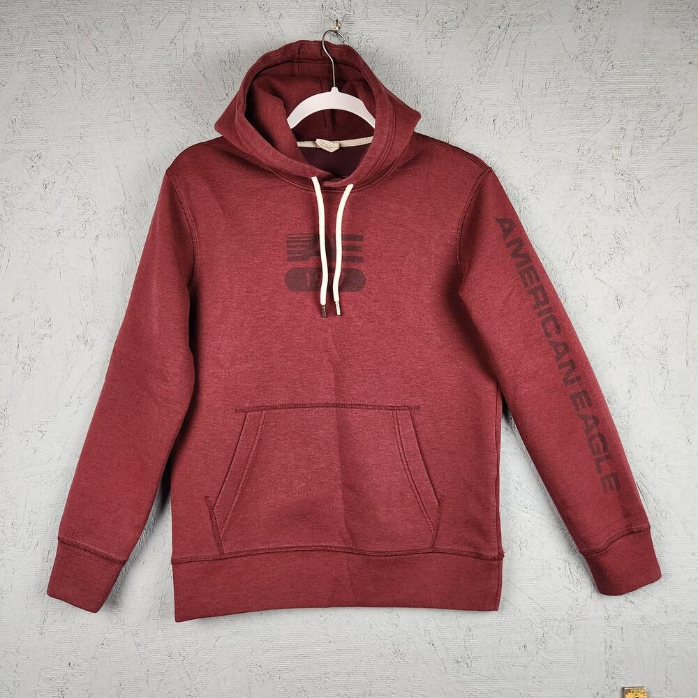 American Eagle Outfitters Hoodie Mens XS Red AE 1977 Graphic Pullover Fleece